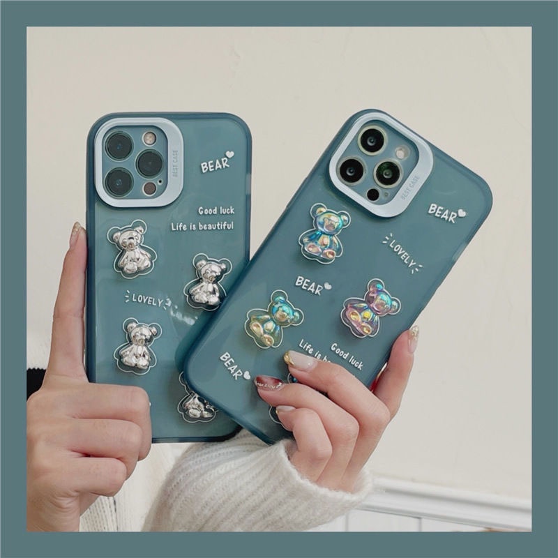 Ốp điện thoại silicon mềm trong suốt họa tiết gấu nhỏ 3D thích hợp cho IPhone 12 13 11 Pro Max X Xs Max Xr 78 Plus