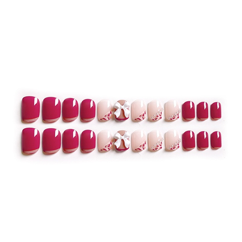 Móng Tay Giả Ngắn Bóng Nhiều Màu Dễ Thương Kiểu Pháp