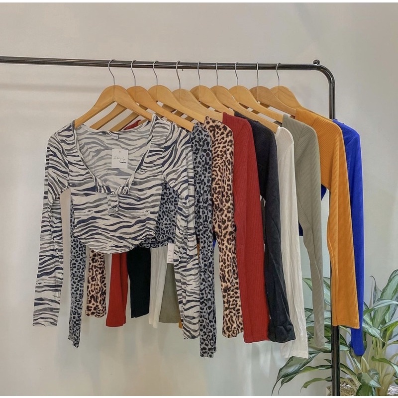 Áo croptop da beo nút bấm tay dài - tay ngắn siêu xinh MÓM STORE