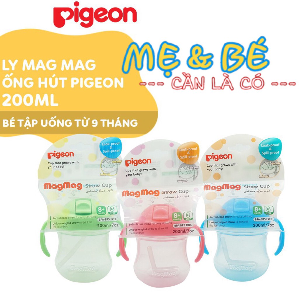 Bình Uống Nước Tay Cầm Có Ống Hút PIGEON 200ml