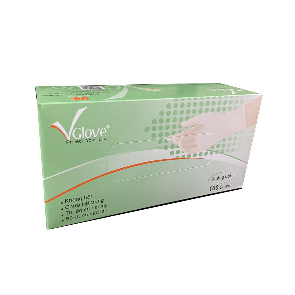 Găng Tay Y Tế Latex Không Bột VGlove Powder Free Latex Gloves màu trắng cao su tự nhiên 100 chiếc/hộp