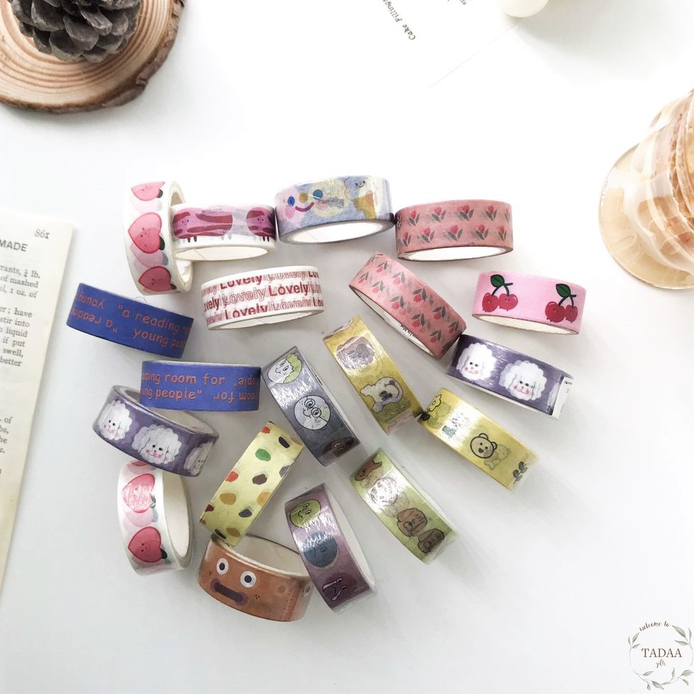 Washi tape cute hình vẽ, chữ viết dễ thương, băng keo giấy nhiều họa tiết màu sắc trang trí sổ tay, dụng cụ học tập