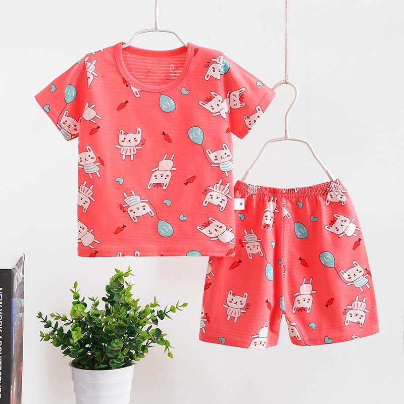 Bộ cotton sợi tre Quảng Châu cộc tay cho bé trai, bé gái (sz 80-130)