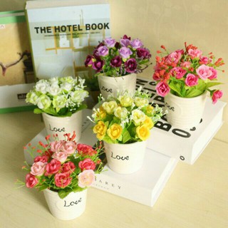 Combo 2 chậu hoa giả chữ LOVE - hoa baby nở