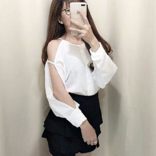 Sơ mi cut out rớt vai dễ thương [CÓ SẴN]