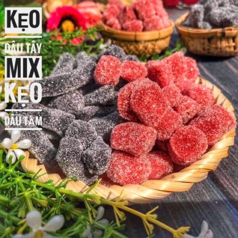 Kẹo Dâu Tây Mix Kẹo Dâu Tằm LON 500GR [FREE SHIP]TỪ ĐƠN 50K, [Loại Đặc Biệt] Hàng ngon nhà làm