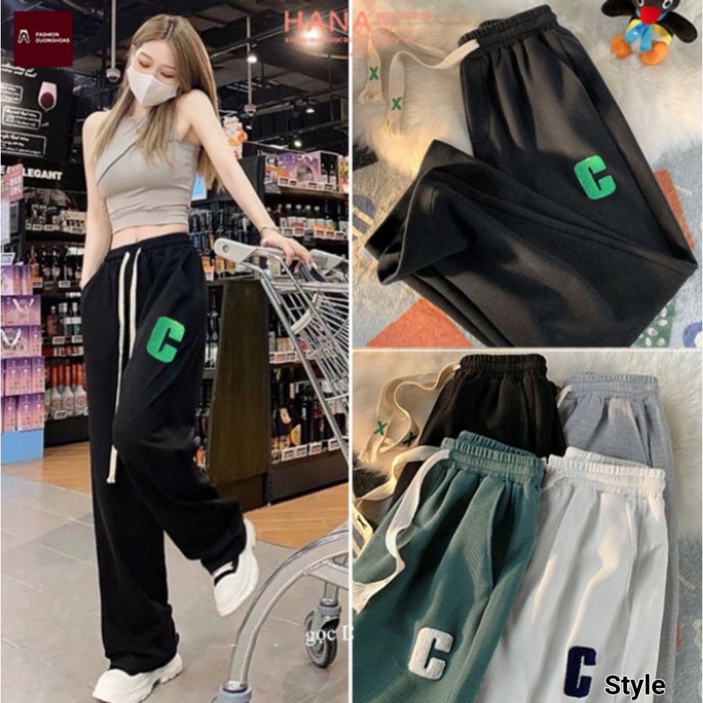 Quần Nữ dáng suông phom rộng CHỮ C chất Nỉ Tổ Ong cao cấp mặc ở nhà hay đi chơi cực xinh QN777
