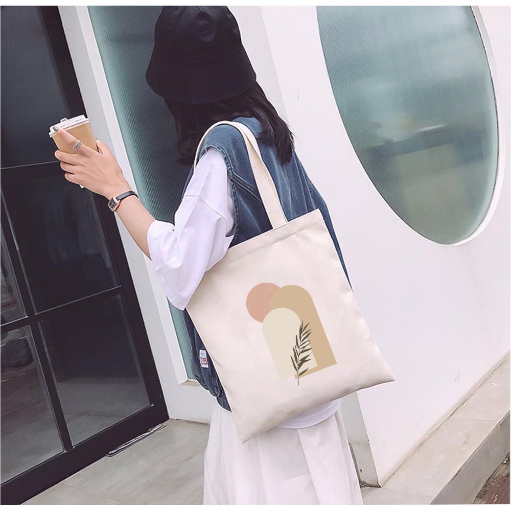 Túi Tote Vải Mộc GINKO Dây Kéo In Hình Minimalism Art M37