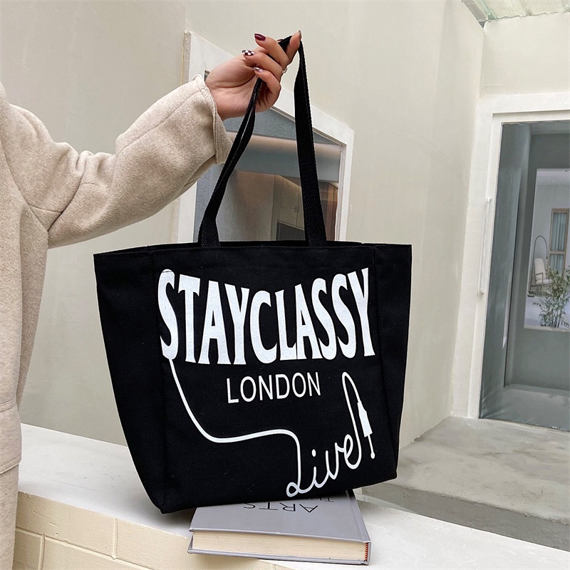Túi Tote Vải Canvas Stayclassy Nữ phong cách Ulzzang Có Khóa Kéo chất liệu dày dặn