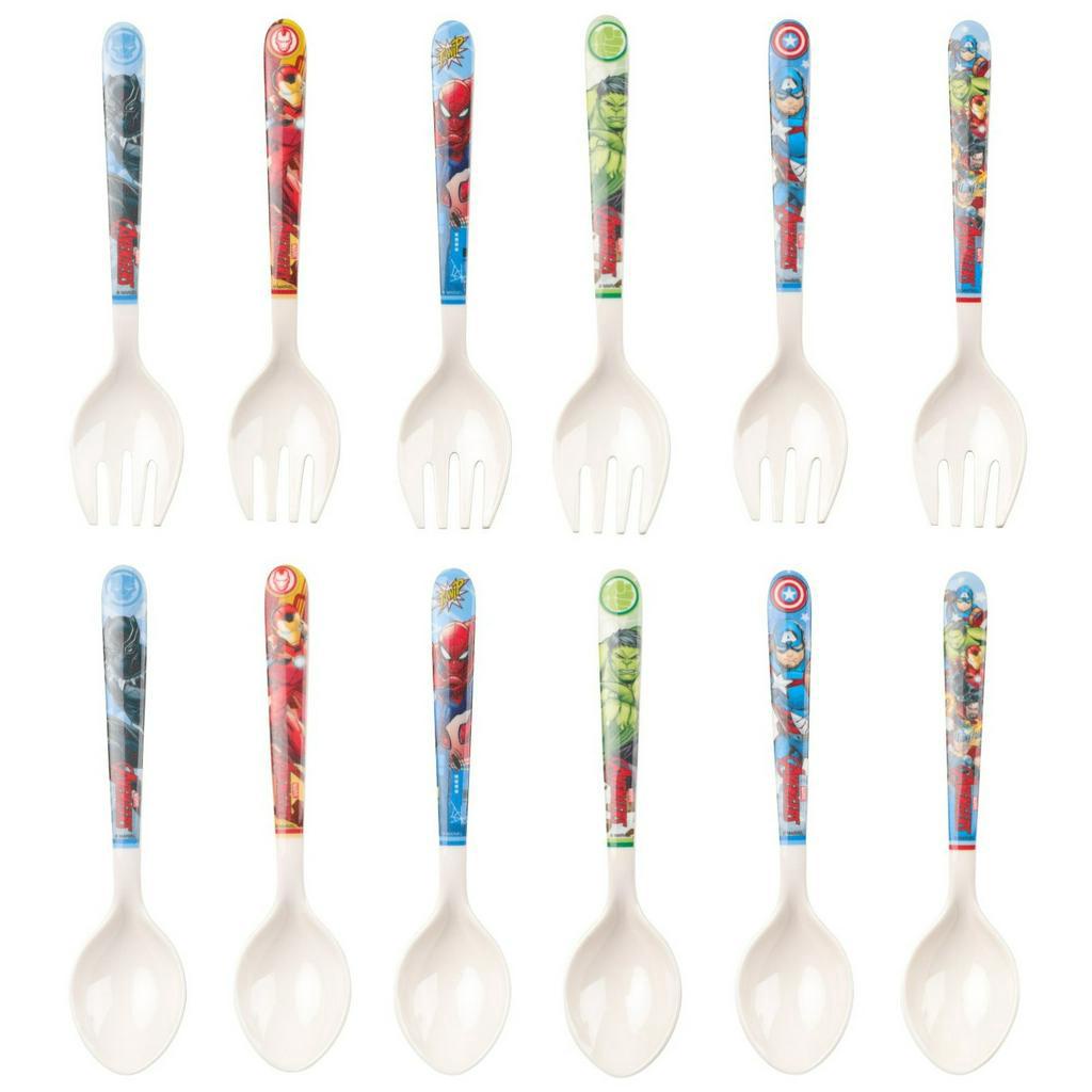 Muỗng nĩa nhựa melamine in hình siêu anh hùng Avengers Spiderman Ironman Captain Thor Hulk siêu ngầu cho bé Disney