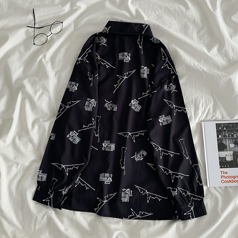 NRVP Áo Sơ Mi Dáng Rộng Tay Dài In Họa Tiết Phong Cách Hàn Quốc 2020 Sành Điệu Xinh Xắn Cho Nữ