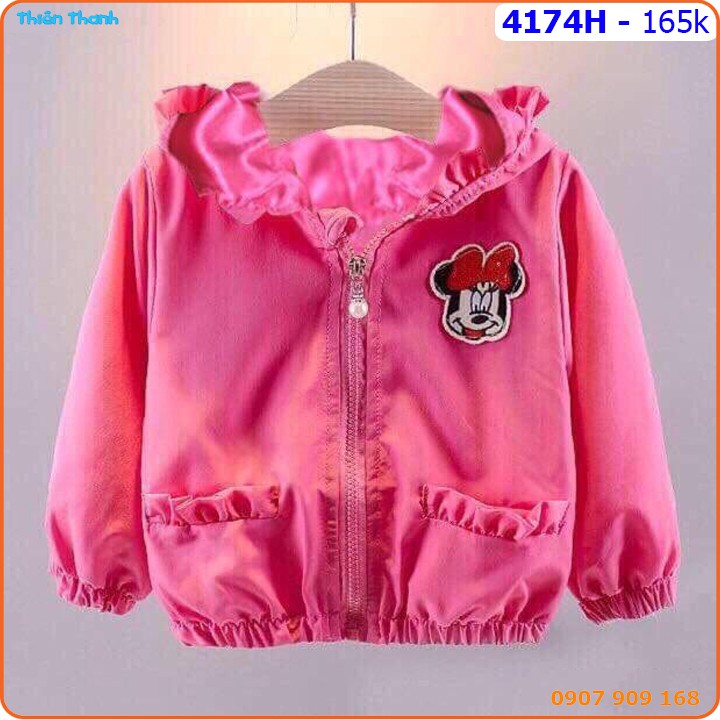 Áo khoác bé gái mickey viền bèo nón xinh xắn - 4174