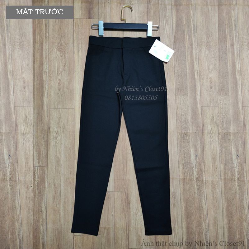 Quần legging nữ dài cạp cao gen bụng màu đen chất Umi dày dặn co dãn có túi khoá trước 1 khuy dáng tregging nâng mông | BigBuy360 - bigbuy360.vn