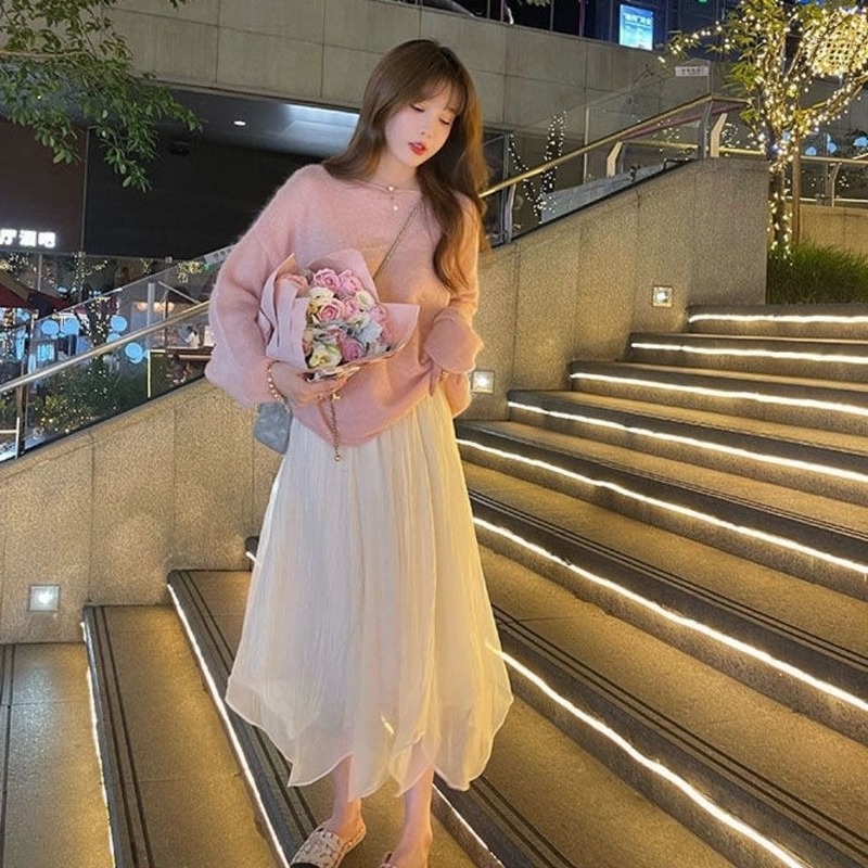 Chân váy lưới lưng cao thời trang thu đông