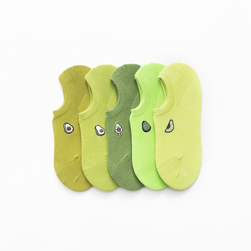 Green Avocado Ankle Boat Socks Women Cute Cotton Girl Printed Invisible Anklet Socks Target Best Funny Low Cut Socks Loafer Sox Nonslip Low Cut Socks