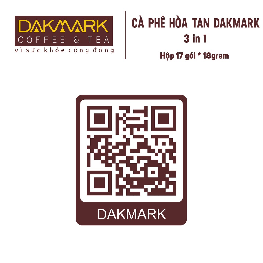 Cà phê hoà tan 3in1 DakMark- Hộp 17 gói x18g