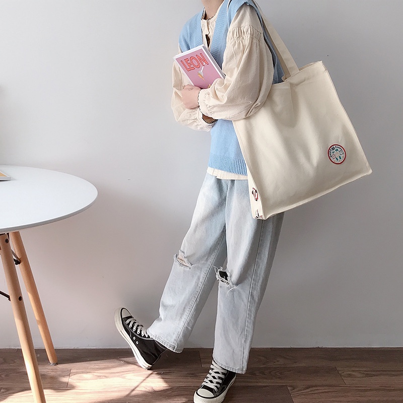 Túi Tote Vải Canvas Size Lớn Trang Trí Đơn Giản