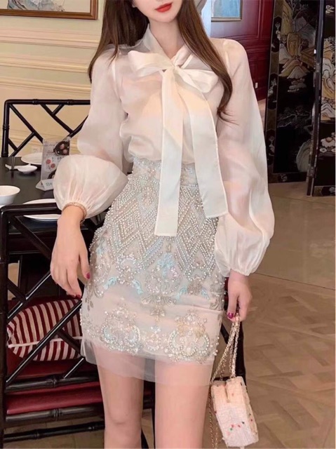 Set Áo Kem Chân Váy Kim Sa Cườm