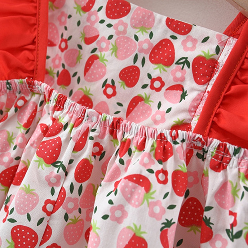Đầm Không Tay In Họa Tiết Quả Dâu Thời Trang Mùa Hè Xinh Xắn Cho Bé Gái