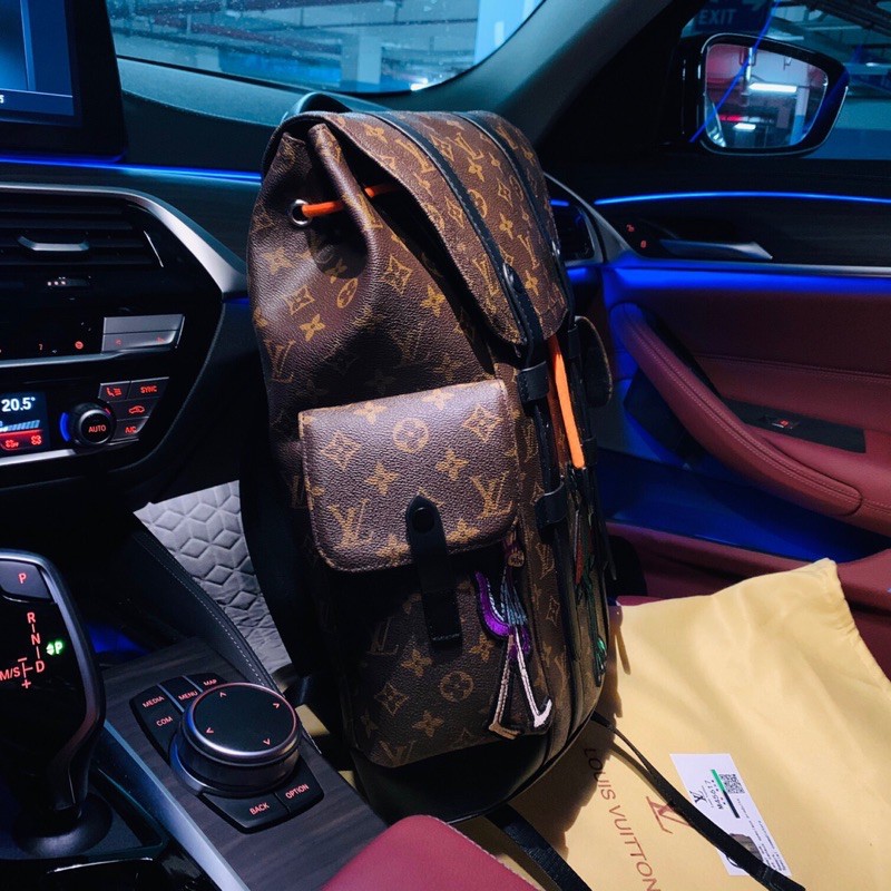 Balo thời trang đeo vai da cao cấp thêu hoạ tiết dáng to khoá dây rút louis vuitton LV