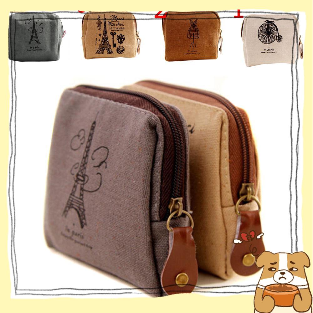 Ví Đựng Tiền Xu Mini Bằng Vải Canvas Có Khóa Kéo Phong Cách Cổ Điển Giá Đỡ