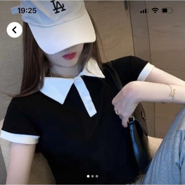 [Deal Hot] Áo Croptop Polo Cổ Phối Màu Chất Co Dãn