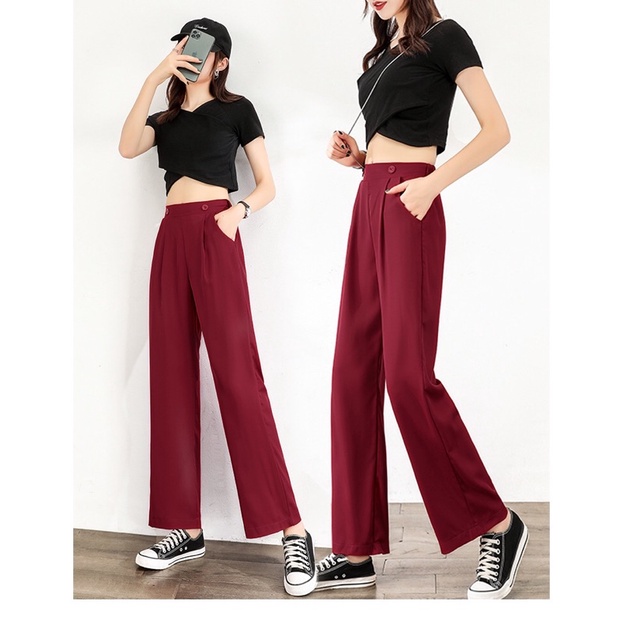 Quần tây ống suông big size màu đỏ đô lưng liền 2 nút size 70-95kg