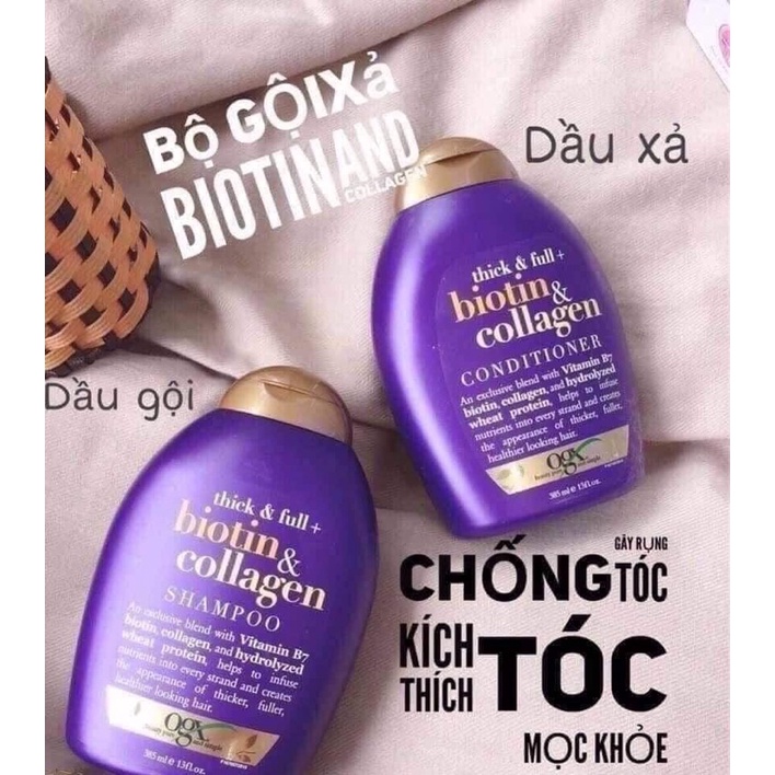 Bộ Dầu gội và xả ngăn rụng tóc BIOTIN &amp; COLLAGEN 385ml  - Collagen giúp tóc dày khoẻ và chắc bóng.