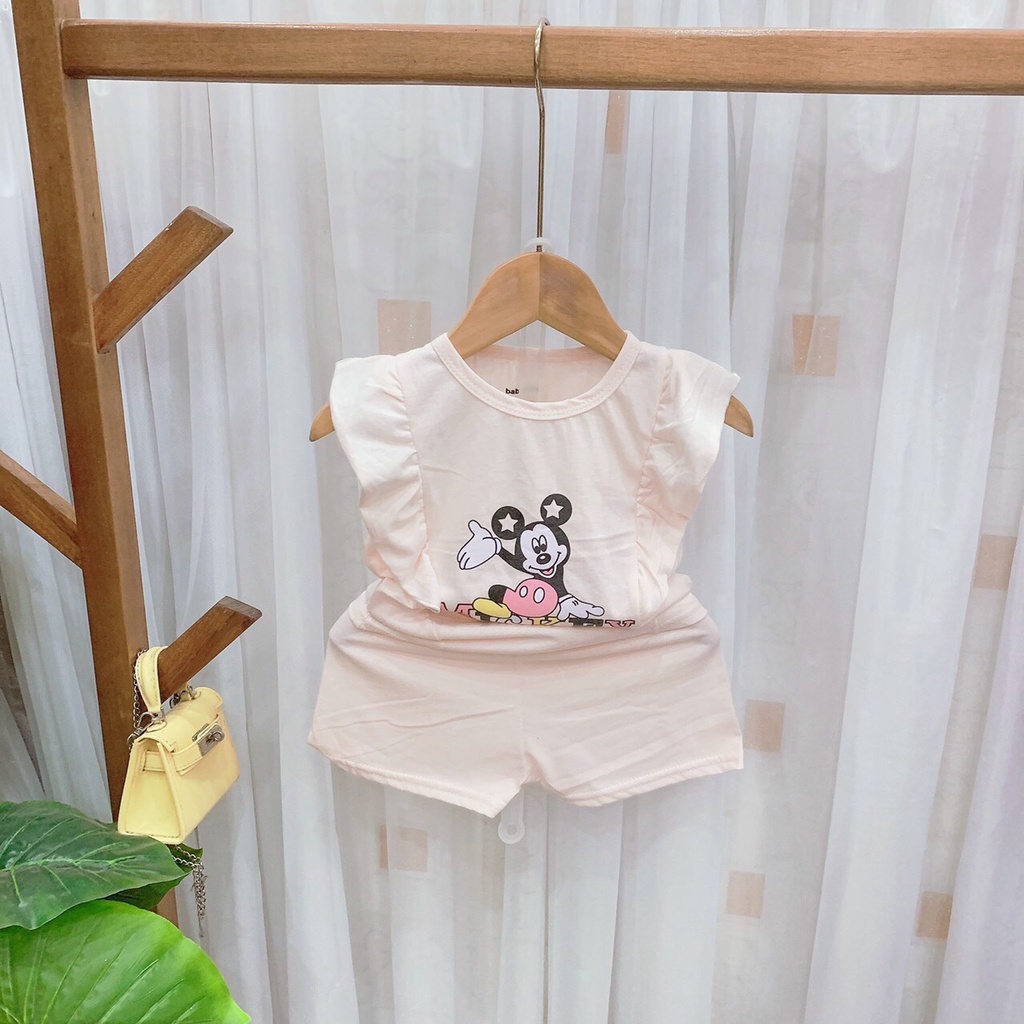 Đồ bộ bé gái hình MICKEY ngộ nghĩnh chất  thun cotton cho bé từ 7-18kg (0-3 tuổi)