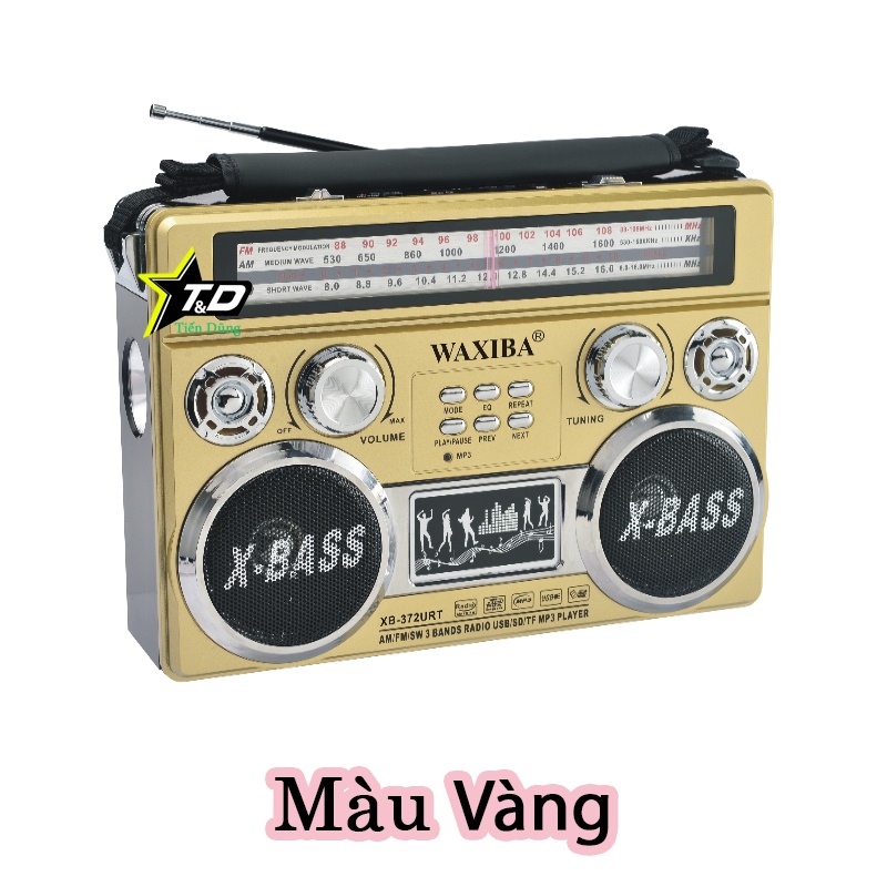 Đài Radio Waxiba XB 372BT Kiêm Loa Bluetooth Hỗ Trợ USB, Thẻ Nhớ, Đèn Pin LED, Chạy Pin Sạc và Điện 220V
