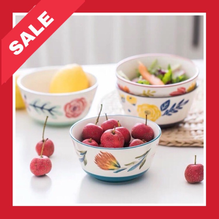 Bát sứ nhỡ, bát sứ đựng hoa quả, salad hoạ tiết hoa 4 mùa cao cấp - VS354