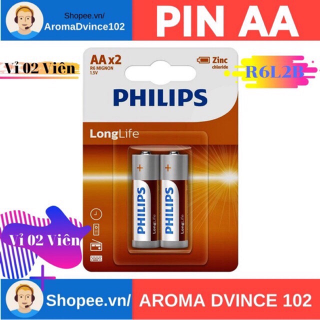 [🎁Chính hãng-Cực rẻ] 02 Pin Kẽm Philips AA R6L2B (Longfile)