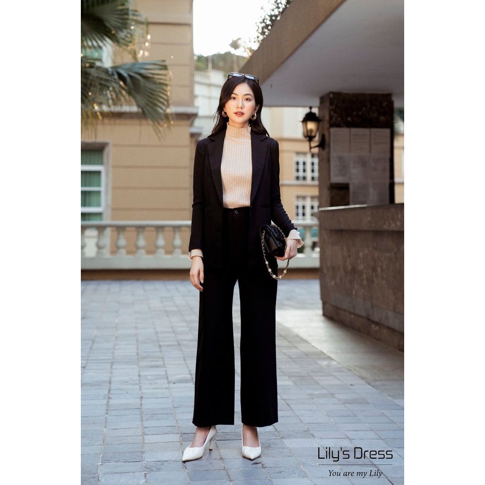 Set Blazer Đen 1 cúc dáng ngắn + quần sớ by Lilie