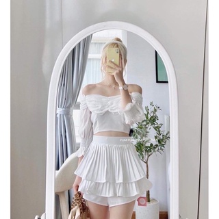 Chân váy ngắn xoè nữ dập ly tầng Pumi