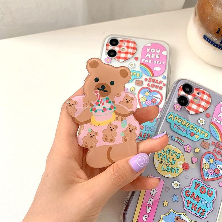 Ốp lưng Iphone Full viền Gấu Nâu (kèm popsocket)