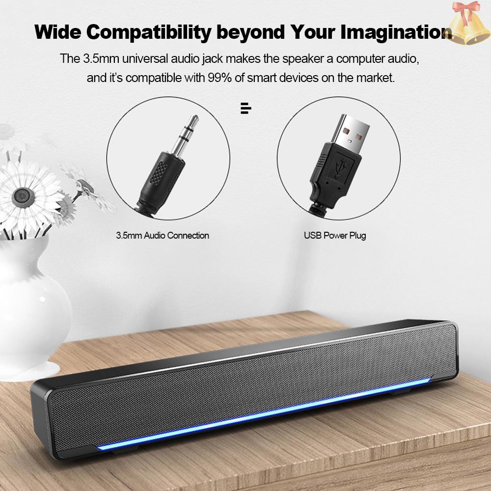 ONE SADA V-196 USB Wired Computer Speaker Bar Stereo Subwoofer Powerful Music Player Bass Surround Sound Box 3.5mm Audio Input for PC Laptop Smartphone Tablet MP3 MP4