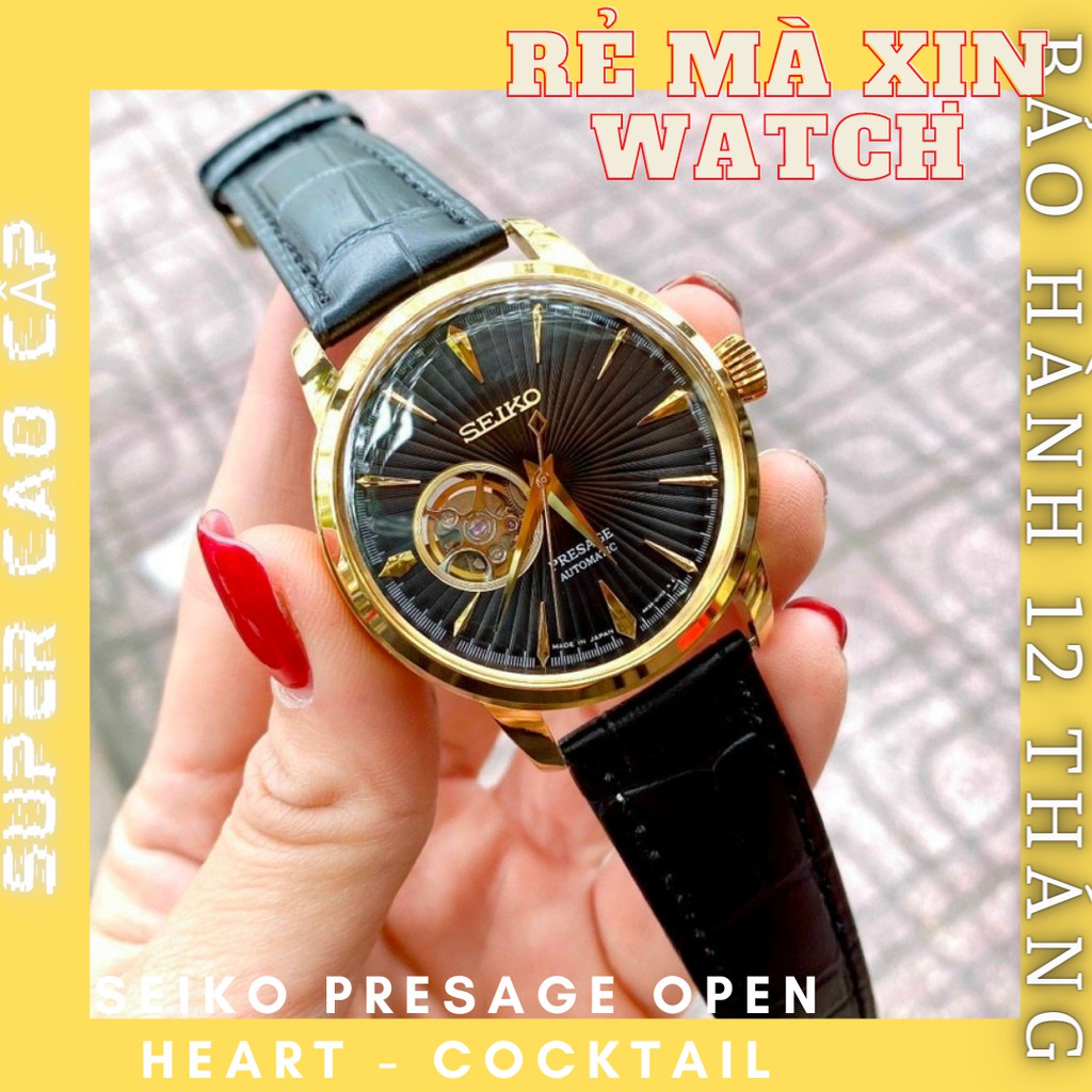 Đồng hồ nam seiko presage Open-Heart, Cocktail máy cơ dây da size 41mm