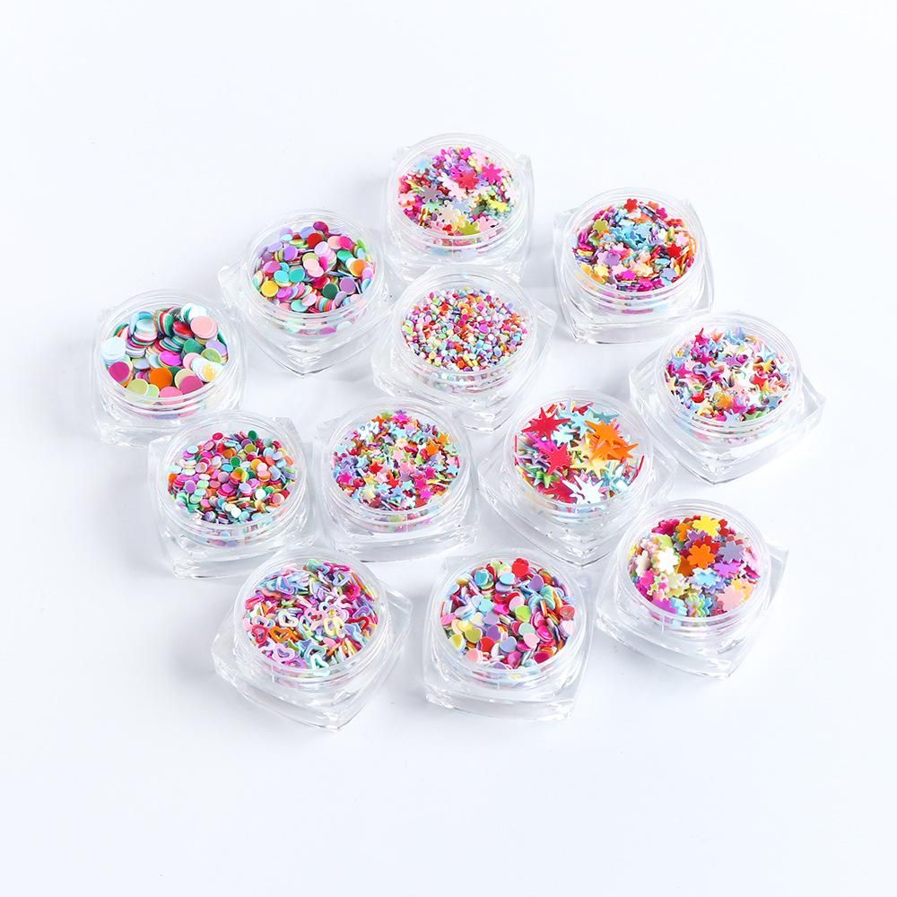 [Hàng mới về] Hộp kim tuyến nhiều màu sắc và kiểu dáng 3D lấp lánh trang trí móng tay DIY dễ thương