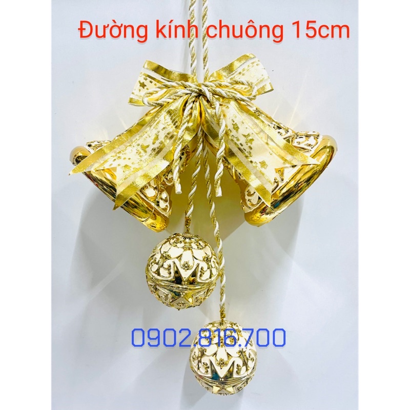 Chuông vàng khắc hoa văn nổi treo trang trí noel 20x25cm 25x30cm 35x40cm