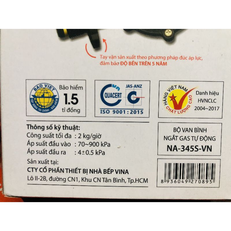 Van gas cao cấp cao áp tự ngắt an toàn dùng được 3 bếp NaMilux NA-538SH