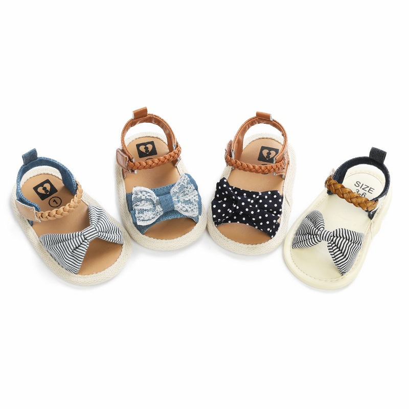 Giày sandal đế mềm thắt nơ họa tiết chấm bi dễ thương cho bé gái từ 0-1 tuổi
