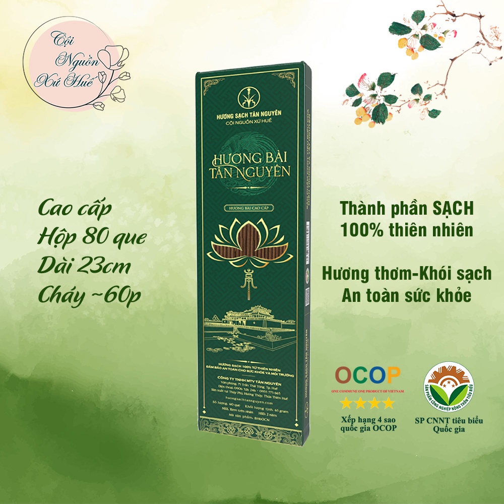 Nhang sạch Tân Nguyên, hương bài cao cấp thành phần hoàn toàn tự nhiên hộp 60 que, 80 que