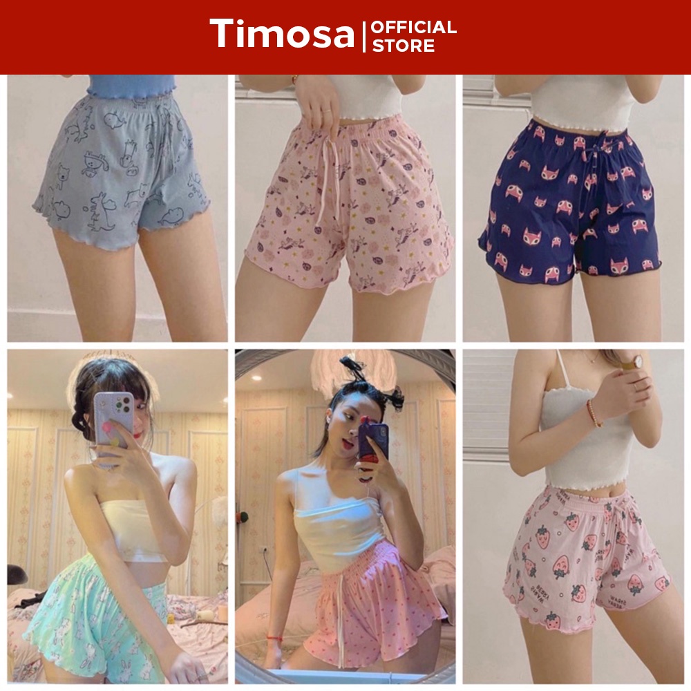 Quần short thun xòe nhiều hoạ tiết cạp chun , Quần ngủ thái lan vải cotton mịn mát co giãn 4 chiều mã T0070