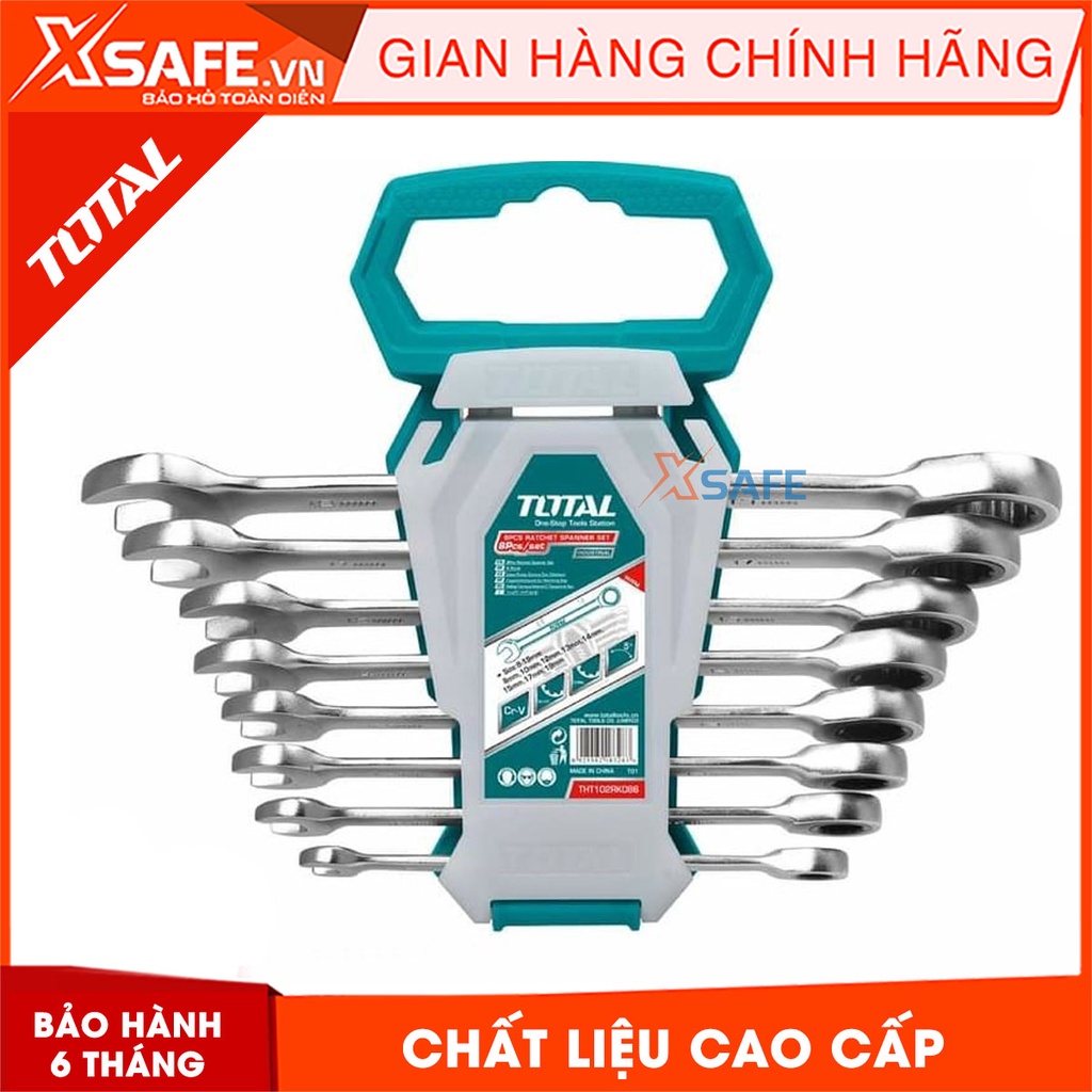 Bộ cờ lê vòng miệng tự động 8 chi tiết TOTAL THT102RK086 size 8-19mm Bộ 8 cờ lê 2 chiều dùng sửa chữa ô tô xe máy cơ khí