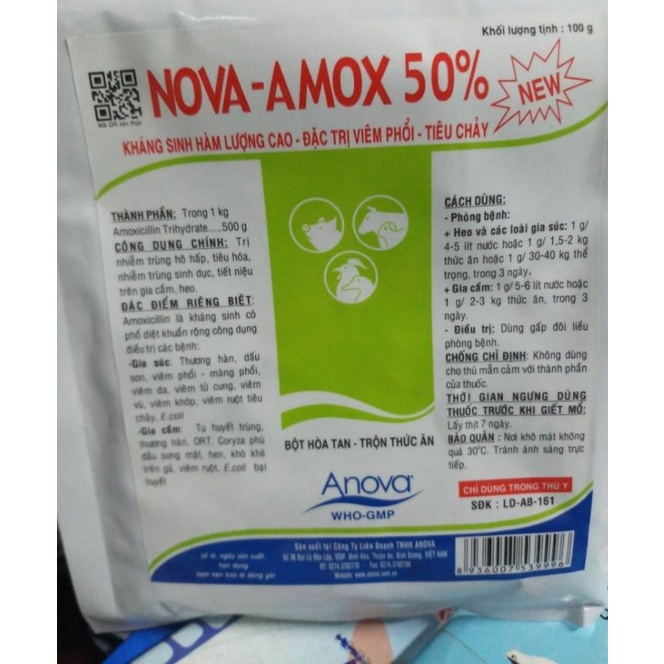 Nova Amox 50% 100 gram thức ăn cho thú cưng hsd 08/2024