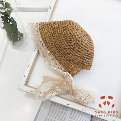 Mũ cói cho bé gái - Mũ cói đi biển cho bé từ 1-8 tuổi, có dây buộc xinh xắn dễ thương kiểu dáng Hàn Quốc MC01