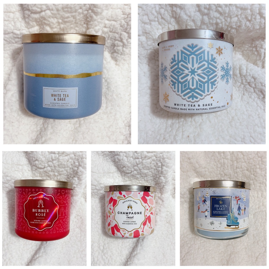 {HỎA TỐC} Nến thơm 3 tim Bath &amp; Body Works 3 wick BBW 411gr Flannel Sweater Leaves White Tea &amp; Sage Vanilla Pumpkin