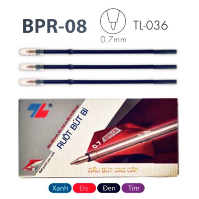 Ruột bút bi Thiên Long BPR-08 ngòi 0.7mm - Viết trơn, êm, mực ra đều và liên tục - 1 cái