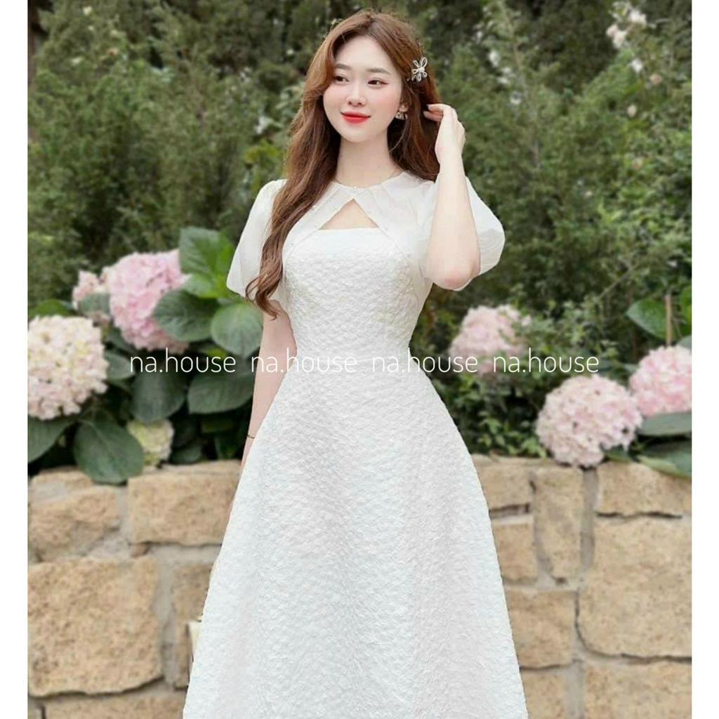 ĐẦM TRẮNG KHOÉT NGỰC GẤM XỐP DỰ TIỆC CƯỚI SINH NHẬT ĐI CHƠI NAHOUSE VÁY DÁNG XÒE PHỐI TAY VOAN THIẾT KẾ ĐẸP SANG TRỌNG
