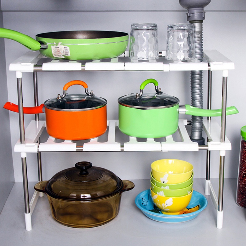 Kệ Đựng Đồ Hai Tầng Mở Rộng Có Thể Điều Chỉnh Cho Tủ Bếp